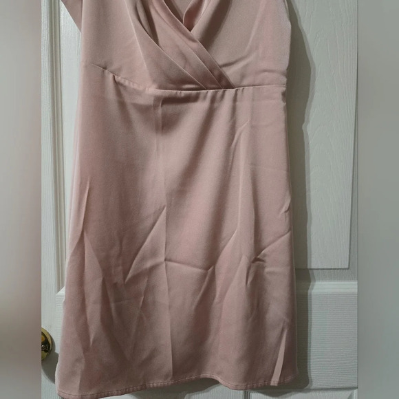 NWOT Studio 19 Y2K Blush Pink Satin Mini Slip Dress/Tunic, Pleated Wrap Neckline - Picture 3 of 12